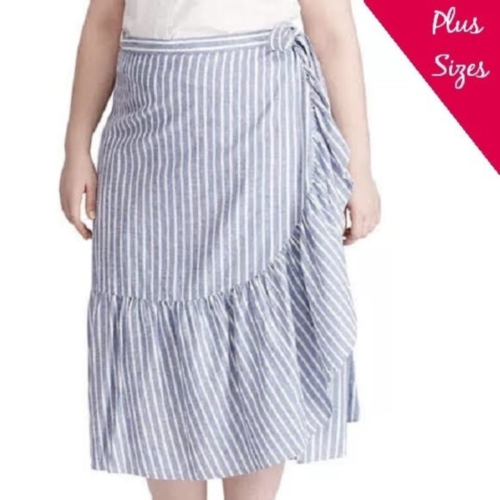 Chaps | Ruffle Midi Skirt, Blue Stripe